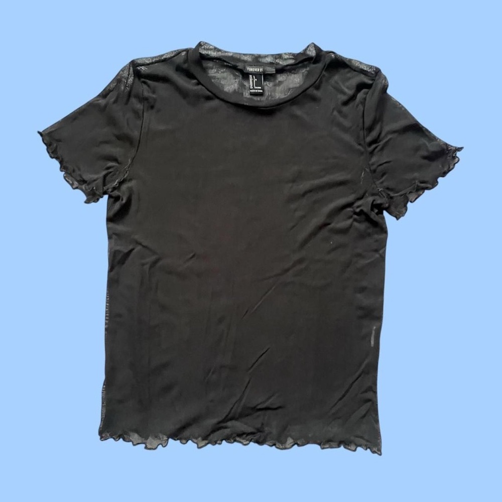 y2k Black Mesh Sheer Lettuce Hem Top